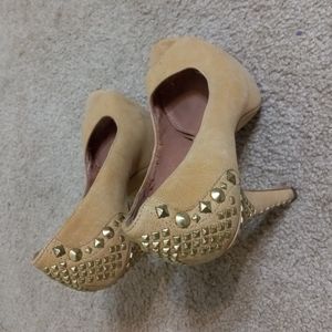 Suede high heel open toe shoes